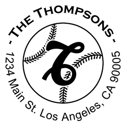 Outline baseball Script Round Letter T Monogram Stamp Sample